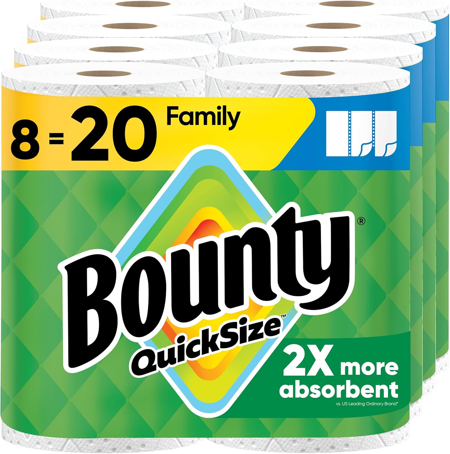Bounty Quick Size Paper Towels, White, 8 Family Rolls = 20 Regular Rolls
