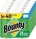Bounty Paper Towels Quick Size, White, 16 Family Rolls = 40 Regular Rolls